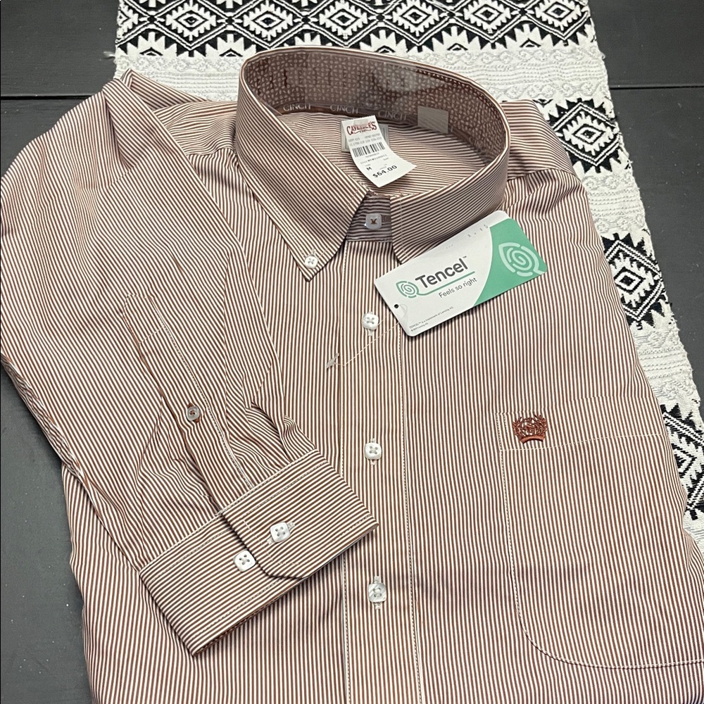 Crown Men's Shirt in Brown and White Stripes